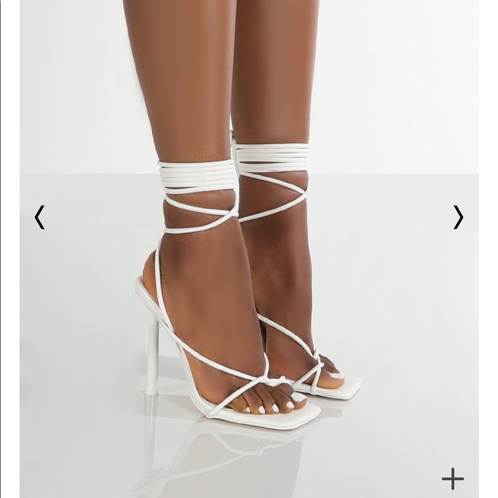 Public Desire LACEY WHITE SQUARE TOE STRAPPY HEELS